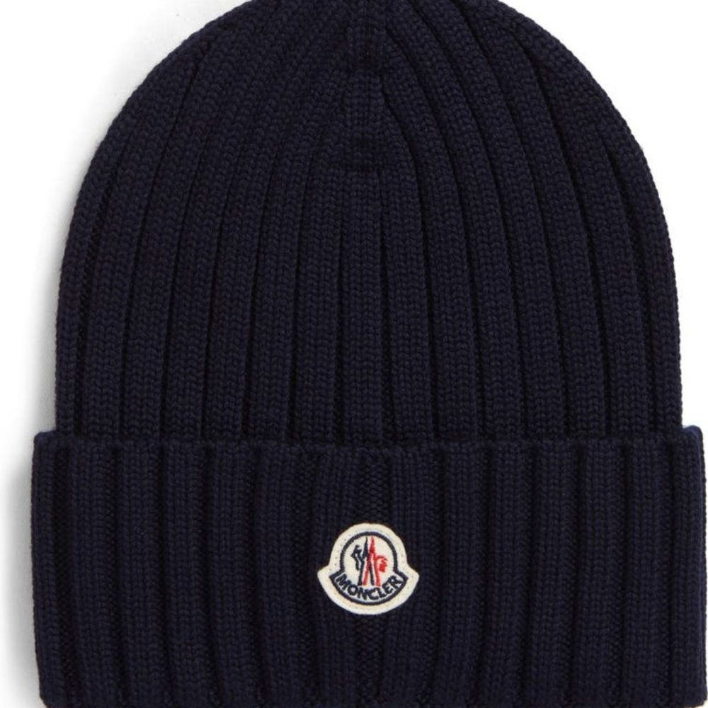 Moncler Logo Rib Virgin Wool Beanie - Picture 2 of 2